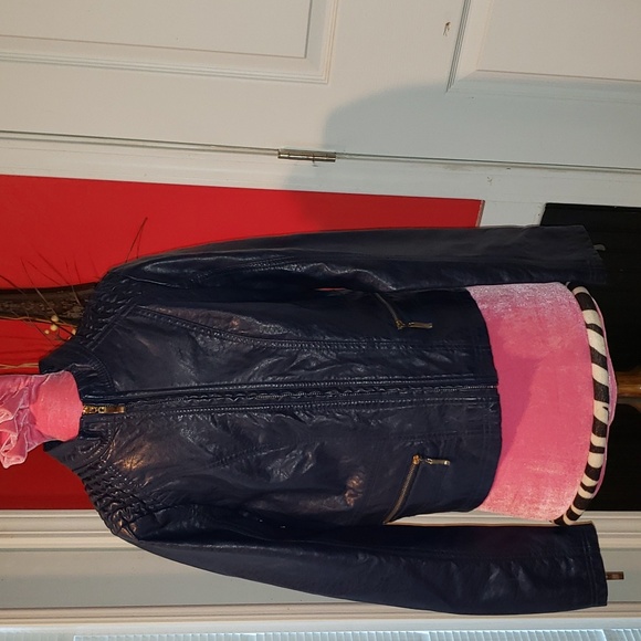 FF THERAPY BLUE SMALL FAUX LEATHER MOTORCYCLE JACKET - Picture 1 of 9